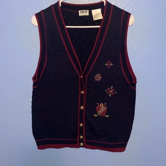 VINTAGE 90s Line Up for Sport embroidered golf vest Men's Small grandpa B7 - Picture 1 of 6